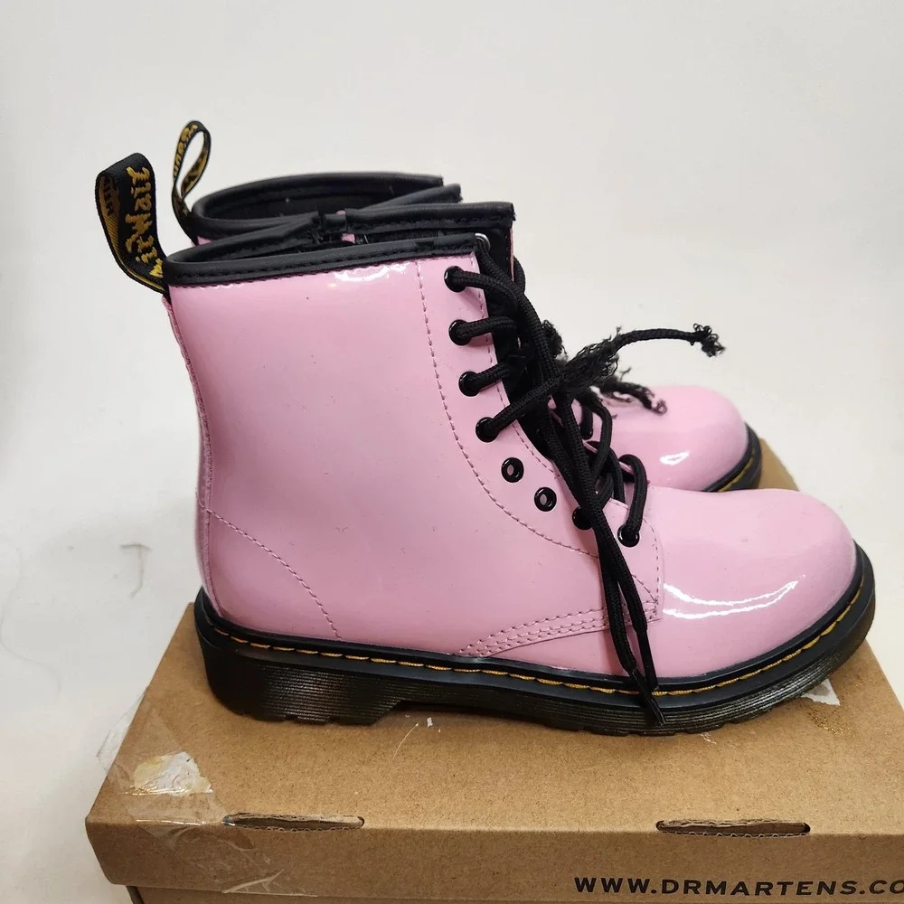 DR. MARTENS J Boots Unisex Kids 4 5 Pink Patent Lamper Combat Ankle Zip EU 36